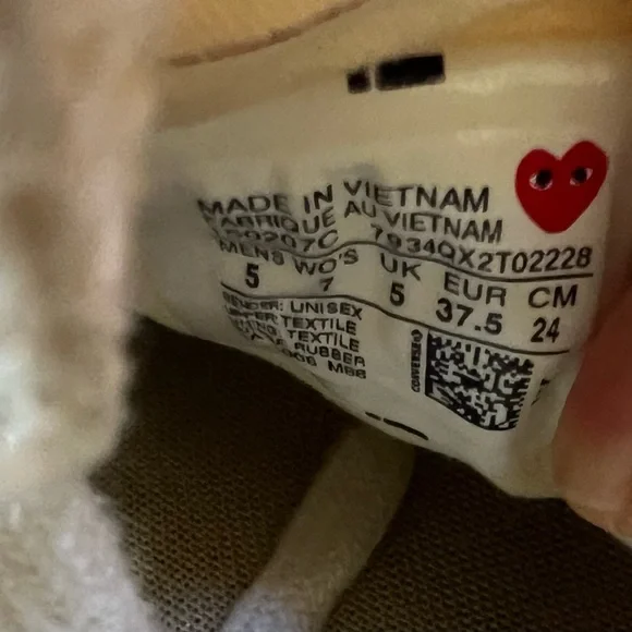 USED Authentic Converse x Commes de Garcons Play Low Chuck 70 Sneakers in White - Picture 6 of 6